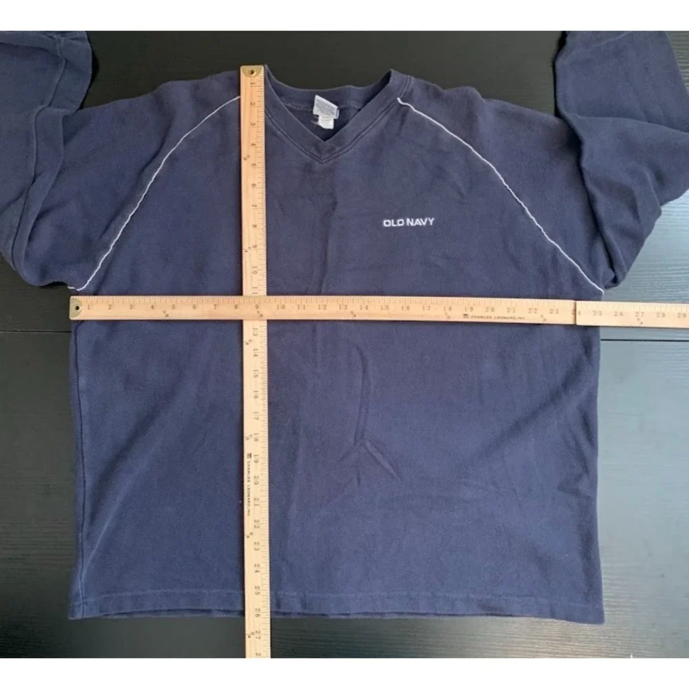 Vintage Y2K Old Navy Blue V-Neck Pullover Shirt Long Sleeve Men's XL‎